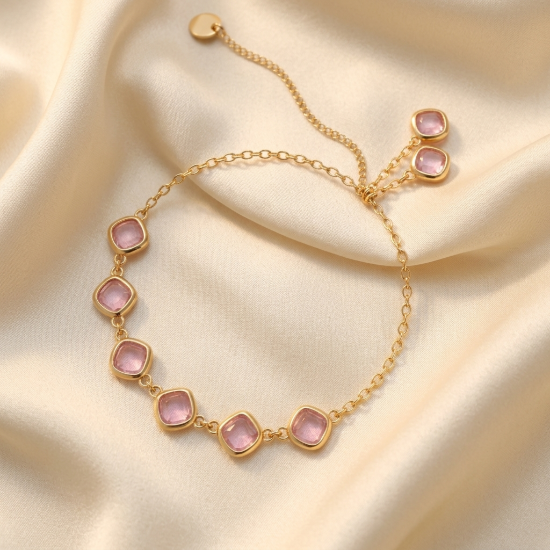 Pink Crystal Chain Gold Bracelet