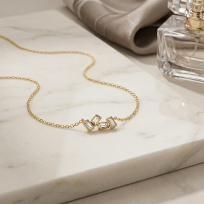 Geometric Baguette Crystal Gold Pendant Necklace