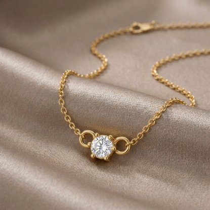 Solid Gold Prong-Set Solitaire Crystal Station Necklace