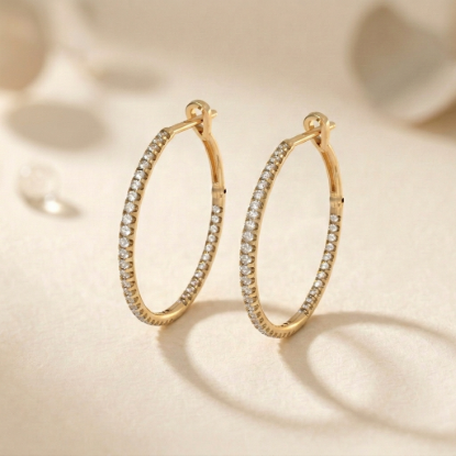 Solid Gold Full Pavé Diamond Hoop Earrings