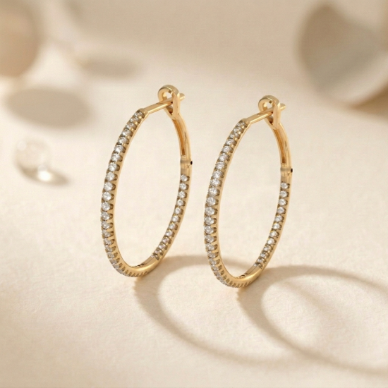 Solid Gold Full Pavé Diamond Hoop Earrings — Eternity Hoop