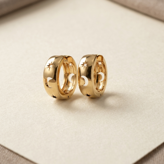 Celestial Moon & Star Gold Hoop Earrings | Solid Gold
