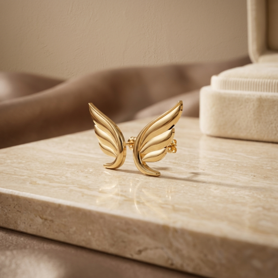 Angel Wing Stud Earrings in Gold