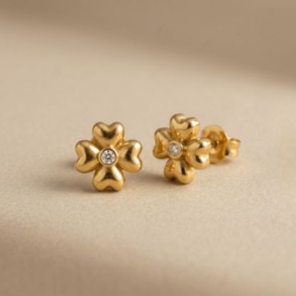 Solid Gold Floral Crystal Stud Earrings | Flower Studs