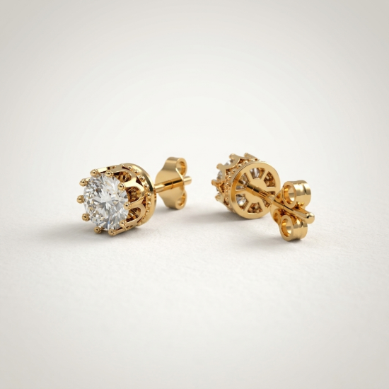 Solitaire Diamond Stud Earrings | Filigree Six-Prong Round Brilliant Diamond Studs