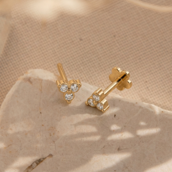 Trinity Three-Stone Diamond Stud Earrings in Golds