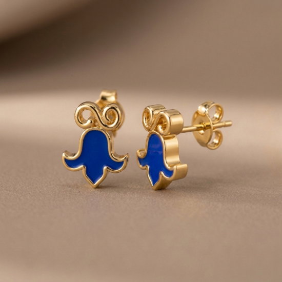 Blue Bell Flower Stud Earrings in Yellow Gold