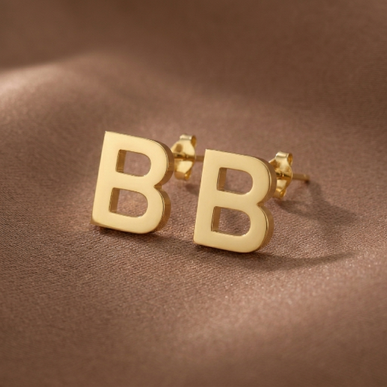 Initial Letter B Stud Earrings