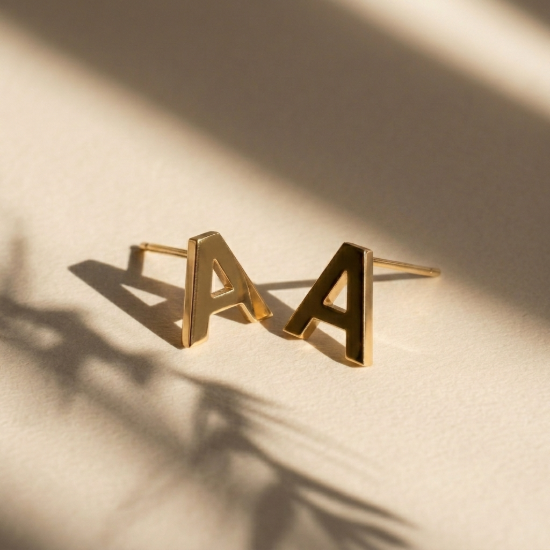 Initial Letter A Stud Earrings in Solid Gold — Yellow, Rose & White Gold