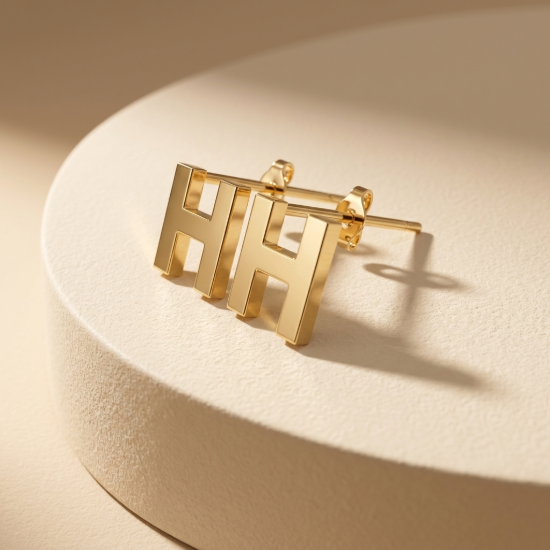 Initial Letter H Stud Earrings in Solid Gold — Yellow, Rose & White Gold