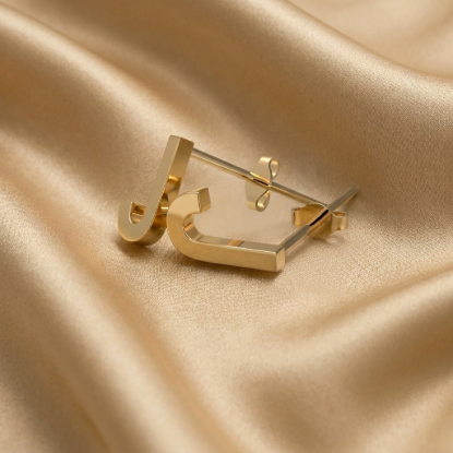Initial Letter J Gold Stud Earrings