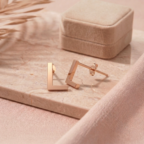 Solid Gold Initial Letter L Stud Earrings