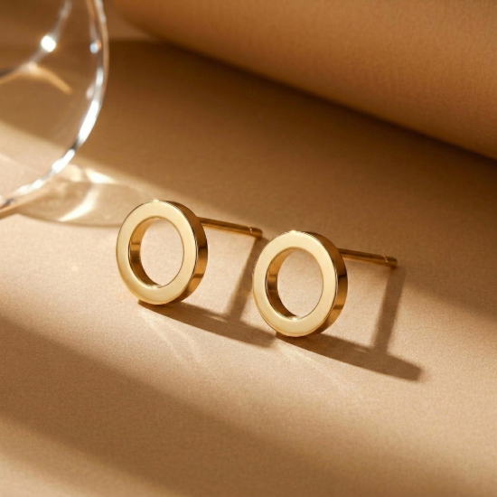 Solid Gold Initial Letter O Stud Earrings