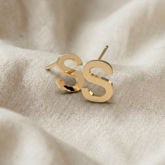 Solid Gold Initial Letter S Stud Earrings
