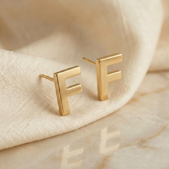 Initial Letter F Stud Earrings