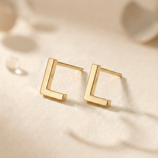 Solid Gold Initial Letter L Stud Earrings
