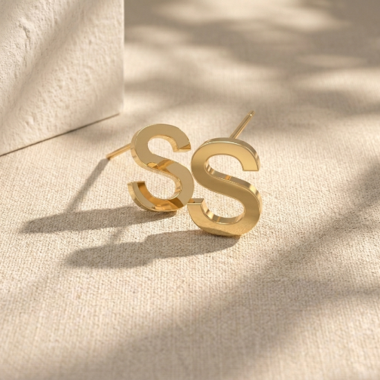 Solid Gold Initial Letter S Stud Earrings