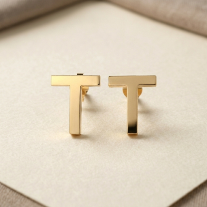 Solid Gold Initial Letter T Stud Earring