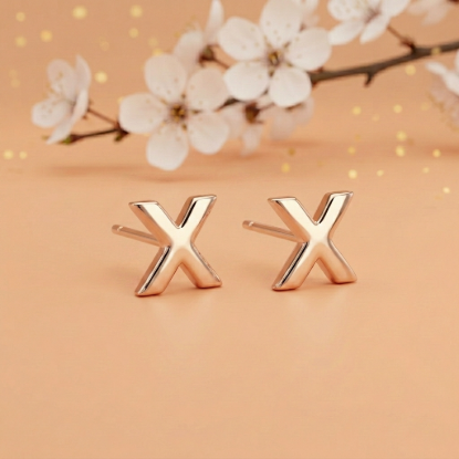 Solid Gold Initial Letter X Stud Earring