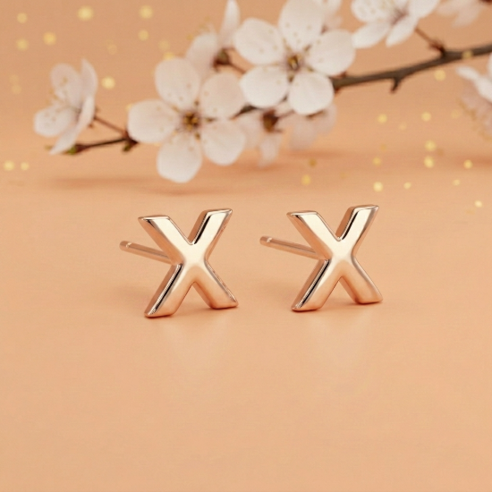 Solid Gold Initial Letter X Stud Earrings